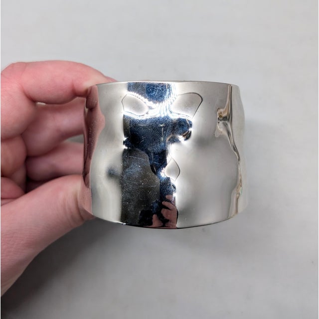 Silver Vintage 1970s Signed Napier Rhodium Plated Wavy Wide Cuff Bracelet For Sale - Image 8 of 12