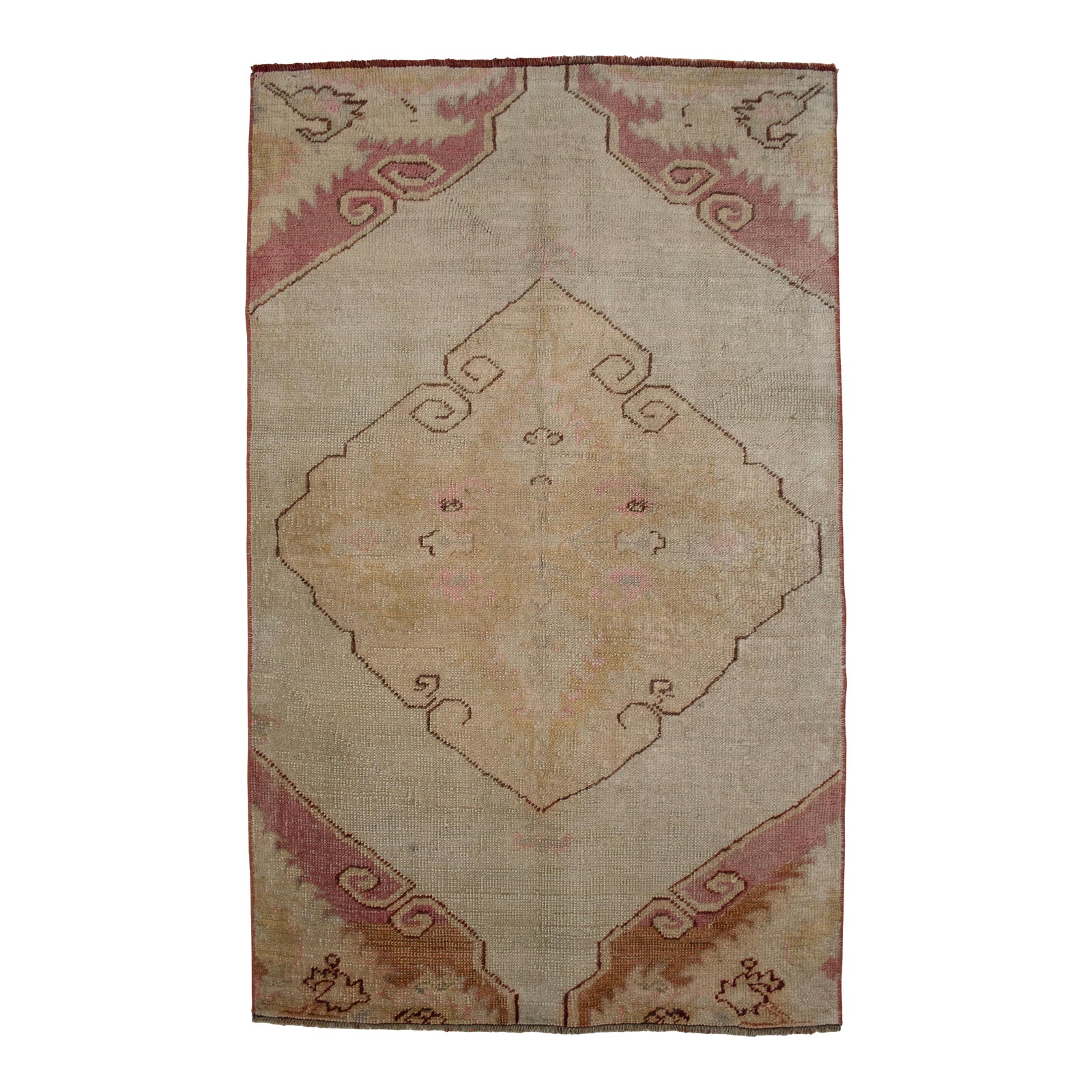 1940s Faded Muted Colors Impressive Medallion Vintage Ushak Rug Low ...