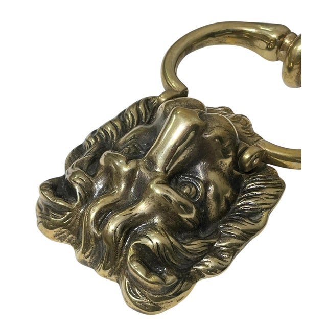 Brass Antique English Brass Lion Head Door Knocker For Sale - Image 8 of 11