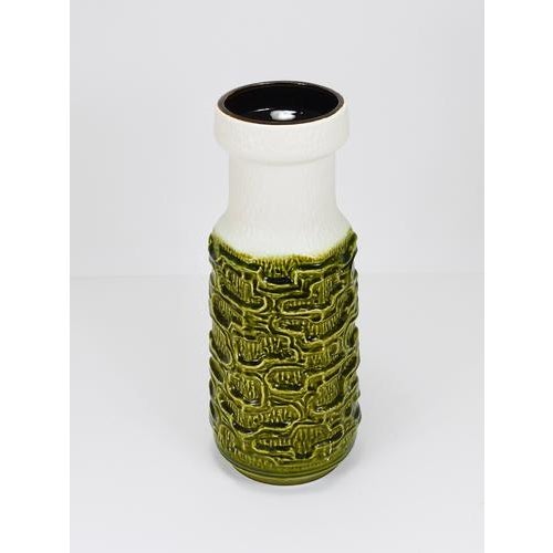Tall Brutalist Op-Art Green & White Terracotta Floor Vase, Austria, 1970s For Sale - Image 10 of 12