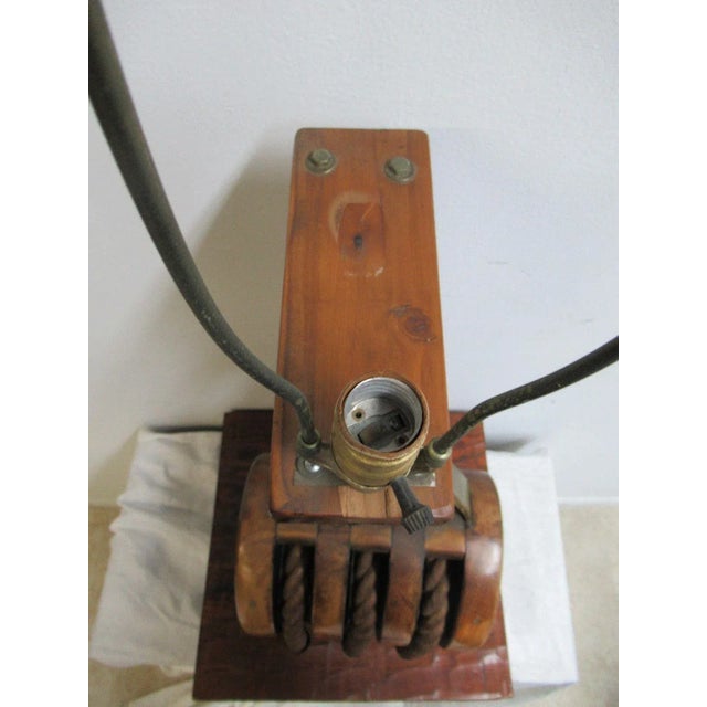 Brown Vintage Ships Marine Pulley Block Tackle Lamp For Sale - Image 8 of 11