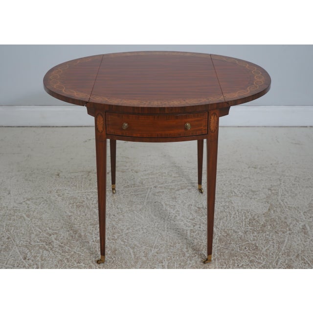 Traditional Maitland Smith Mahogany Inlaid 1 Drawer Pembroke Table For Sale - Image 3 of 18