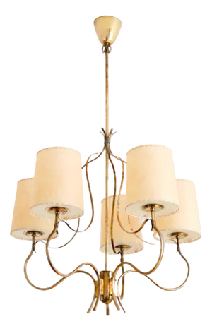 Brass & Parchment Model 9001 Chandelier by Paavo Tynell for Oy Taito Ab, Finland, 1940s