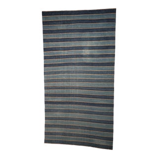 Vintage Dhurrie Rug With Blue Stripes, From Rug & Kilim For Sale