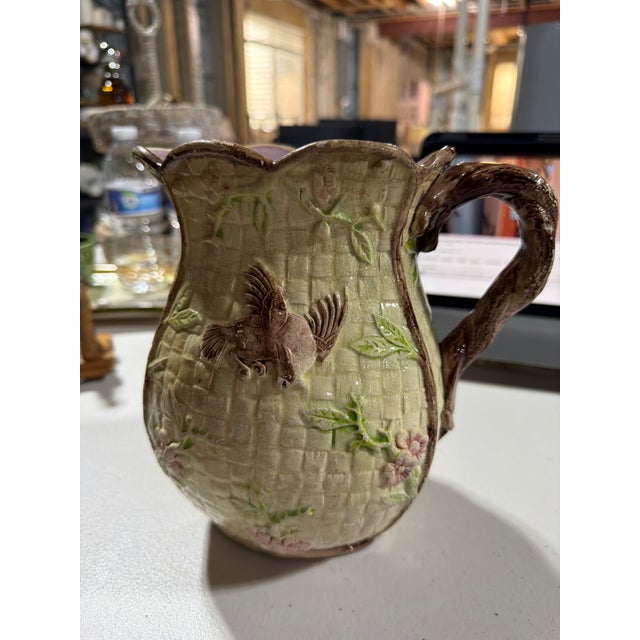 Antique Majolica Pitcher With Bird Motif For Sale - Image 10 of 11