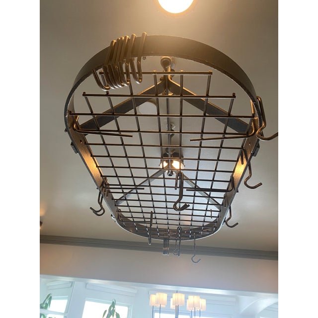 Traditional William Sonoma Vintage Kitchen Hand-Forged Iron Hanging Pot Rack For Sale - Image 3 of 4