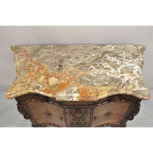 Early 20th Century Early 20th Century French Louis XV Baroque Style Carved Burl Walnut Rouge Marble Top Commode Server For Sale - Image 5 of 12