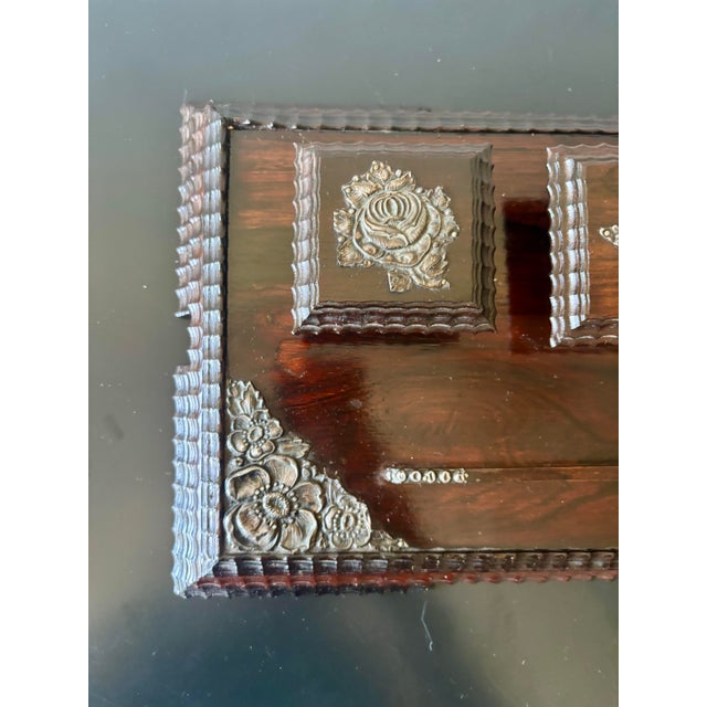 Antique Rosewood Desk Stand Inkwell Set Silver Mounted Writing Stand For Sale In Miami - Image 6 of 12