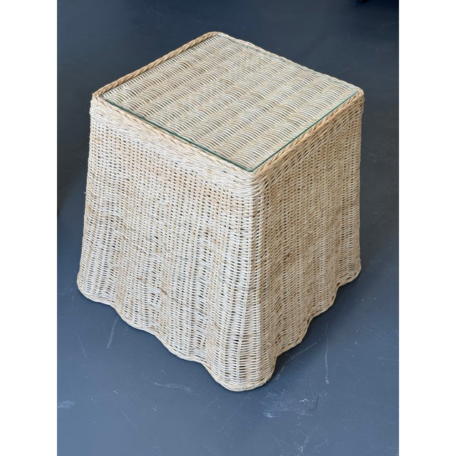 Wicker Scalloped Tromp L’oeil Side Accent Tables - A Pair For Sale - Image 4 of 12