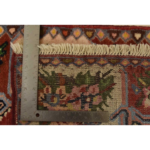 Bakhtiari Rug 3’6” X 4’9” Red Wool Vintage Traditional Hand-Knotted Carpet For Sale - Image 11 of 11