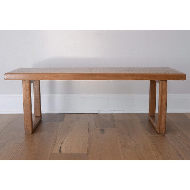 1950s Mid Century Modern Square Pattern Inlay Wood Bench For Sale - Image 5 of 13