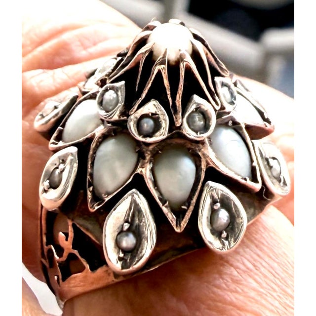 Victorian 19th-Century Gold, Silver, Mother-of-Pearl and Seed Pearl Dome Ring, Size 5.25 For Sale - Image 3 of 13