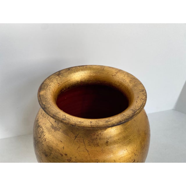 Vintage Italian Gilt Gold Leafed Terracotta Florentine Vase For Sale - Image 4 of 10