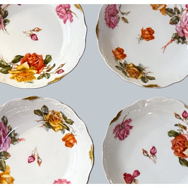 Antique French Limoges Floral & Gold Porcelain Bowls - Set of 8 For Sale - Image 10 of 14