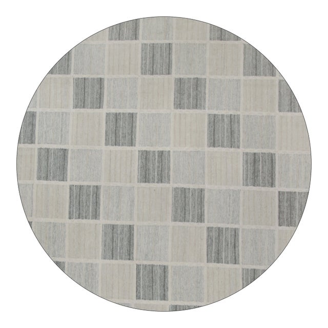 Rug & Kilim’s Scandinavian Style Trapezoid Kilim in Gray With Geometric Pattern - 10x10 For Sale