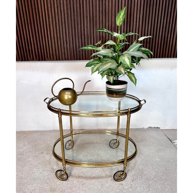 Oval Serving Cart in Brass and Glass, Italy, 1950s For Sale - Image 11 of 18