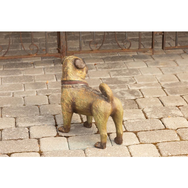 English Vintage English Standing Pug Composition Sculpture with Glass Eyes and Collar For Sale - Image 3 of 12