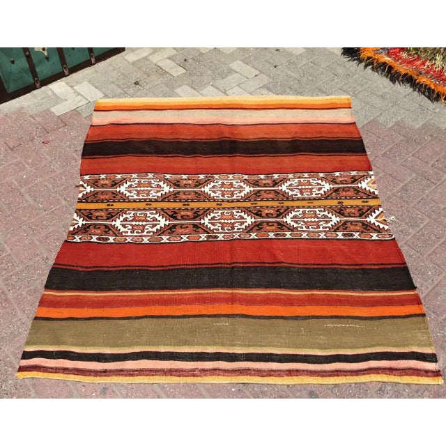 Mini Sofra Kilim Rug - 54" X 64.5" For Sale - Image 11 of 11