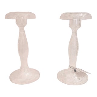 Pair of Early 20th Century Glass Candle Stick Centerpieces For Sale