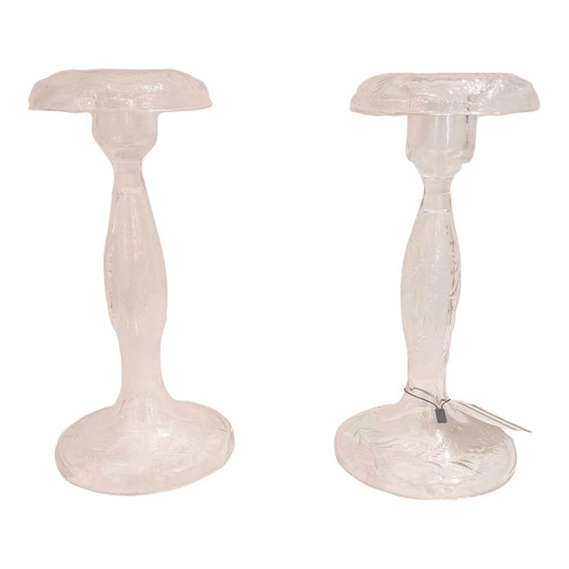 Pair of Early 20th Century Glass Candle Stick Centerpieces For Sale