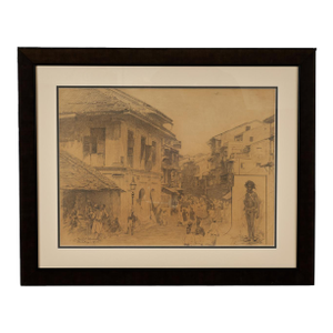 Antique Anglo Indian Drawing of Bombay in 1875
