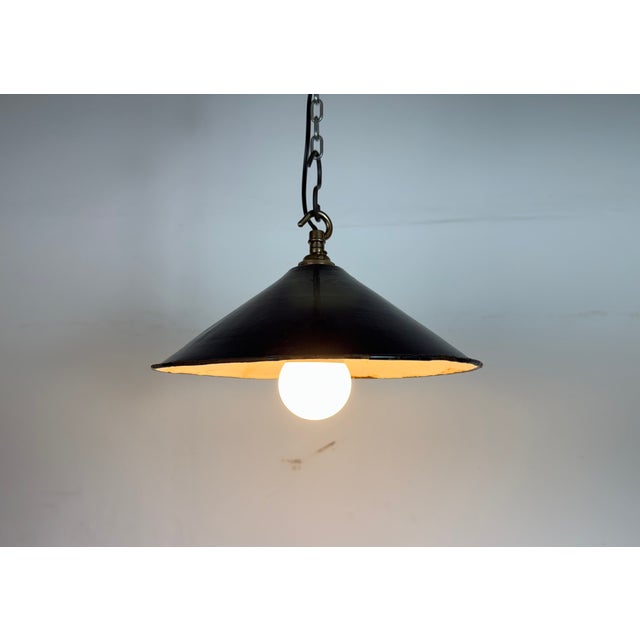 Industrial British Dark Blue Enamel Factory Pendant Lamp, 1950s For Sale - Image 14 of 17