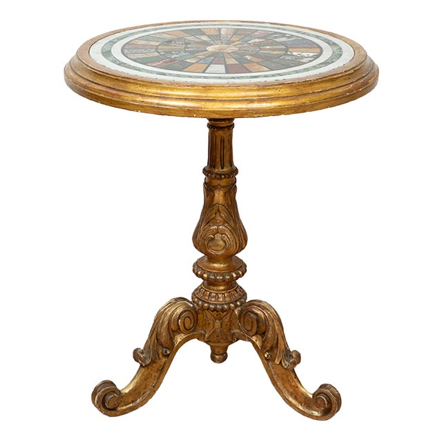 Antique 19th Century Louis Philippe Side Table in Gilded Wood with Marbled Inlay Top, France For Sale