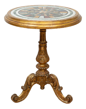 Antique 19th Century Louis Philippe Side Table in Gilded Wood with Marbled Inlay Top, France