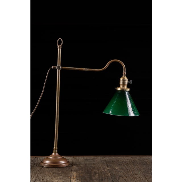 Faries Antique Brass Faries Table Lamp With Verdelite Glass Shade For Sale - Image 4 of 8