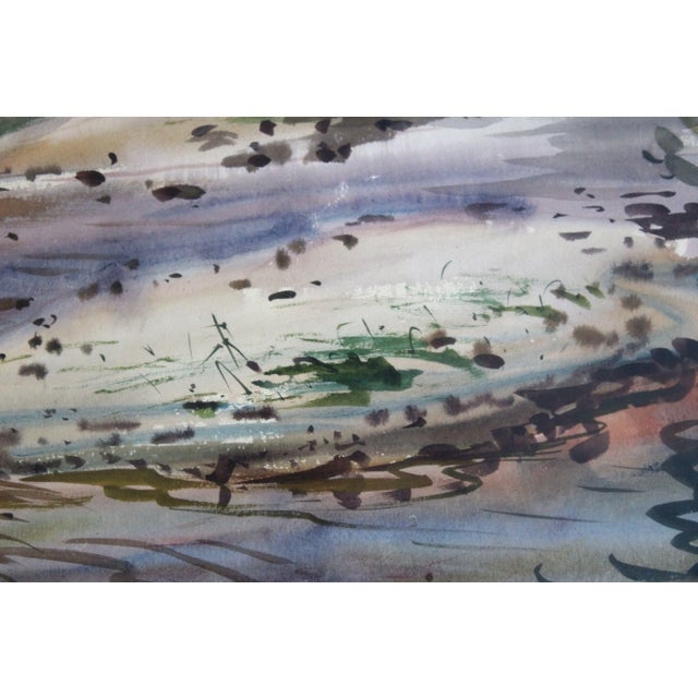 1950s Janis Brekte, The Dam, 1959, Watercolor on Cardboard For Sale - Image 5 of 9