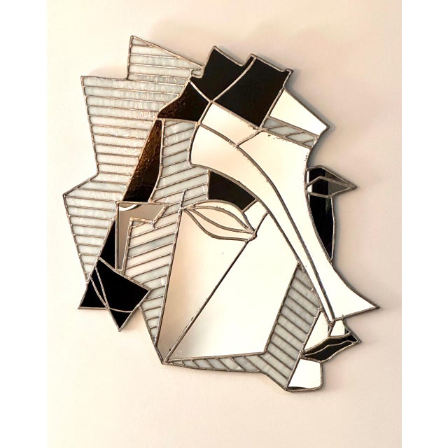Postmodern Stained Glass Female Face Mirror 1970s For Sale - Image 10 of 10