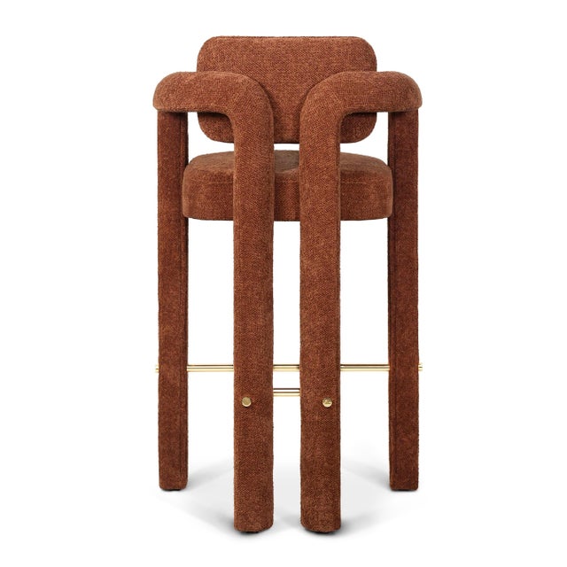 Double Arch Bar Stool in Orange Chenille from Insidherland For Sale - Image 4 of 10