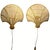 Pair of italian rattan scallop wall sconces, pine and brass, 1970s each shade is a fan-shaped scallop of woven rattan...