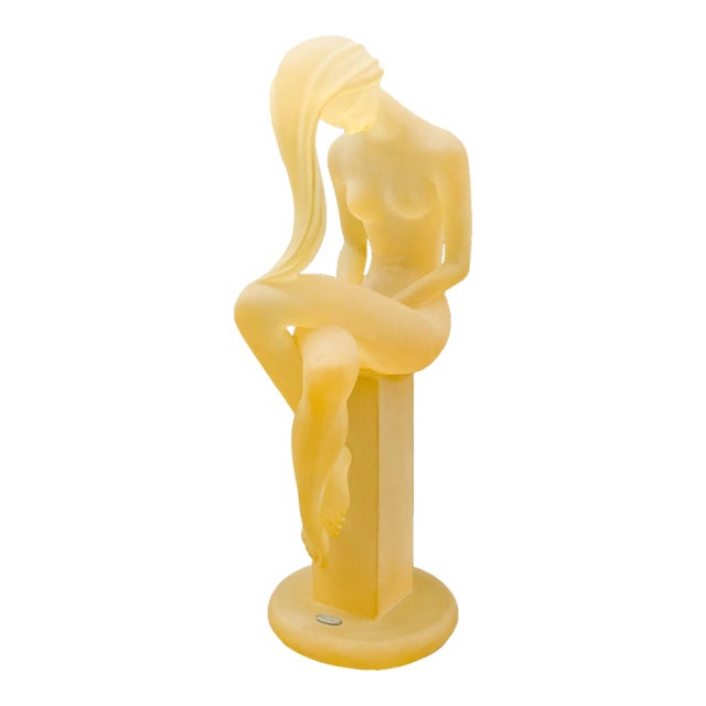 Vintage Monique Frosted Lucite Female Woman on Pedestal Sculpture For Sale