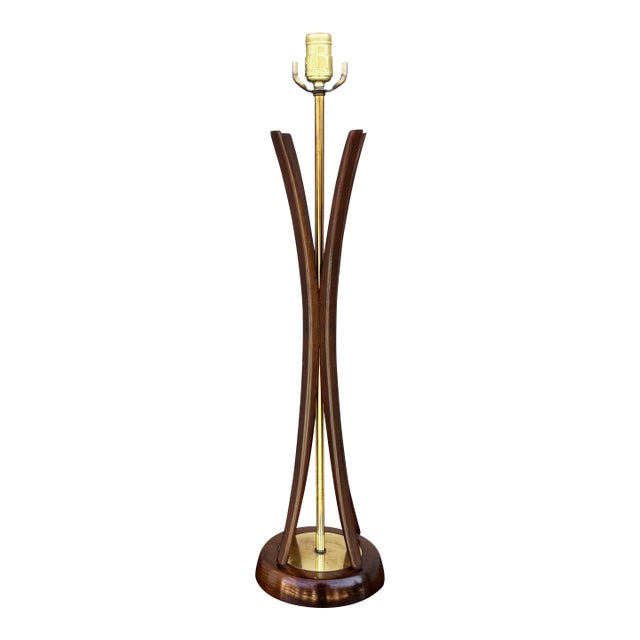 Mid Century Sculpted Walnut Table Lamp For Sale