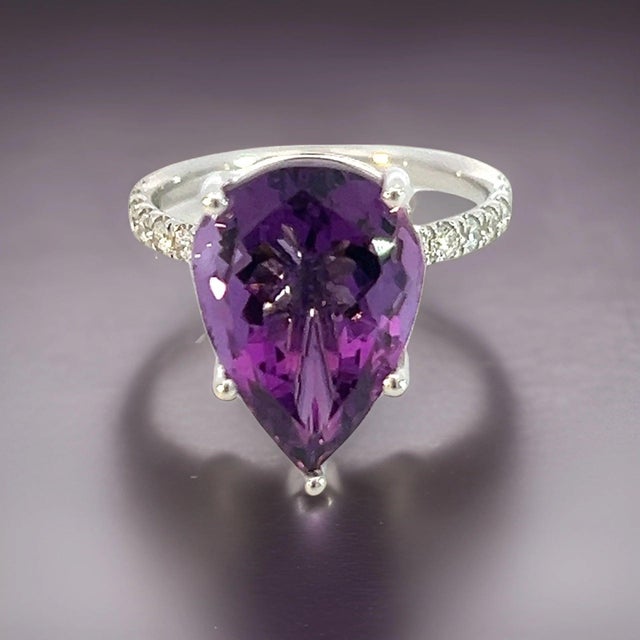 Natural Amethyst Diamond Ring 6.5 14k White Gold 7.67 TCW Certified For Sale - Image 4 of 15