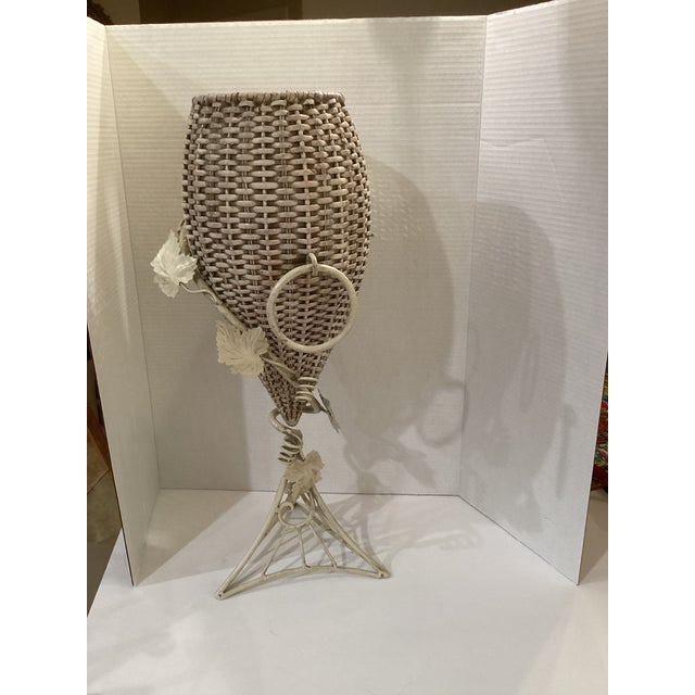 Victorian Vintage Victorian Off White Wicker With Iron Ivy Plant Stand For Sale - Image 3 of 5