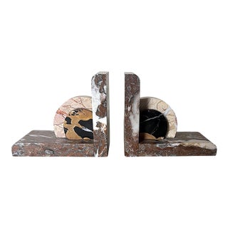 Pair of French Art Deco Bookends in Polychrome Marble For Sale