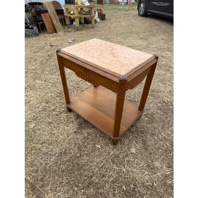 A Large 1940s Vintage French Art Deco Solid Walnut Marble Top Coffee Table or Side Table For Sale - Image 4 of 14