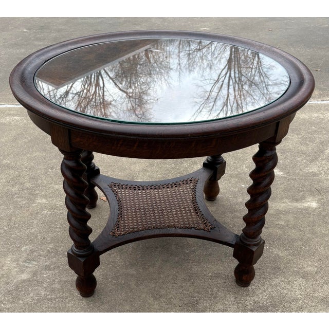 Mid 20th Century Vintage English Barley Twist Coffee Tble With Glass Top and Cane Bottom For Sale - Image 5 of 10
