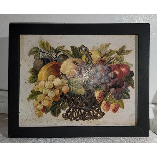 This fine 19thc folk art still life painting is painted on board and has been re-framed.The detail work is amazing.The...