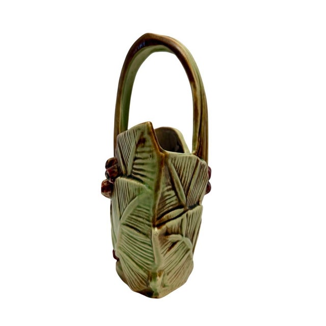 Vintage McCoy Pottery Leaves & Berries Art Pottery Basket Planter/Vase. For Sale - Image 4 of 8