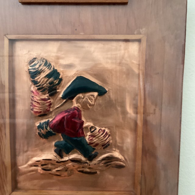 Mid-Century Asian Painted Enamel on Copper Wood Plaque Hanging Wall Art For Sale - Image 11 of 12