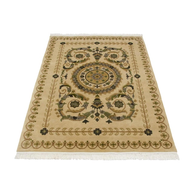 Vintage Indian Savonnerie Design Rug - 4' X 5'9" For Sale - Image 9 of 10