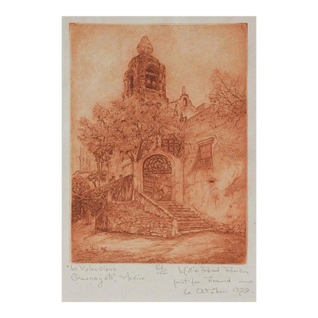 Mid 20th Century La Valenciana Church Guanajuato Mexico Etching For Sale