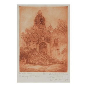 Mid 20th Century La Valenciana Church Guanajuato Mexico Etching