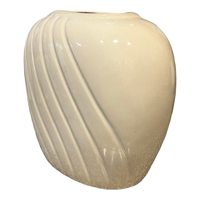 Vintage Postmodern 1980s Beige Ceramic Wave Vase Art Deco For Sale