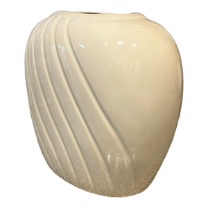 Vintage Postmodern 1980s Beige Ceramic Wave Vase Art Deco