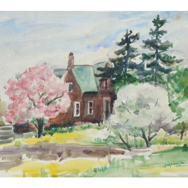 Impressionist Rural, Victorian Brick House - Mid Century Spring Landscape by Dorothy Violet Bywater-Schust For Sale - Image 3 of 5