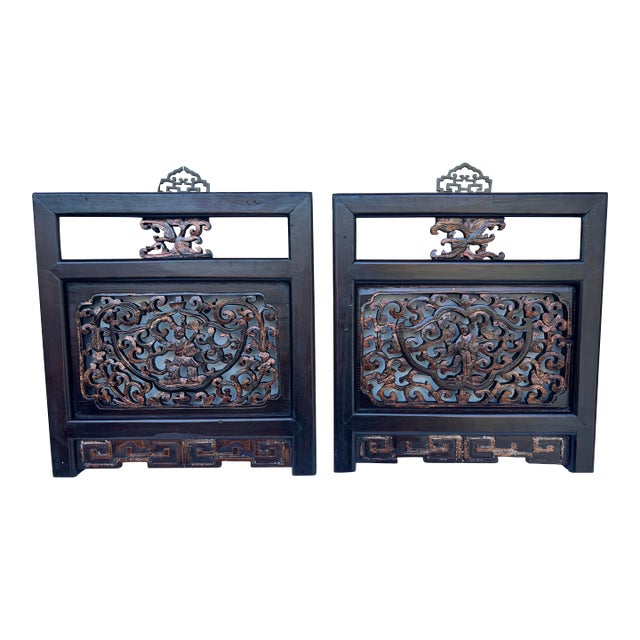 1875 Chinese Hand-Carved Wooden Wall Panels With Certificate of Antiquity , Pair For Sale